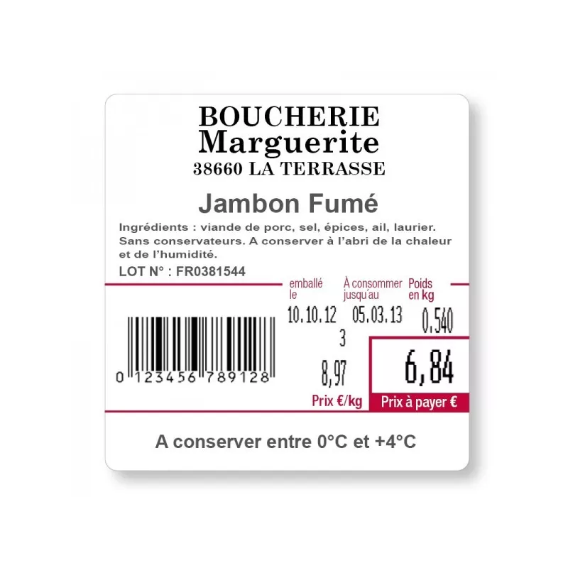 ROUGE - Etiquettes adhésives 58x60x40mm - Pré-imprimées en couleur | Balances pro