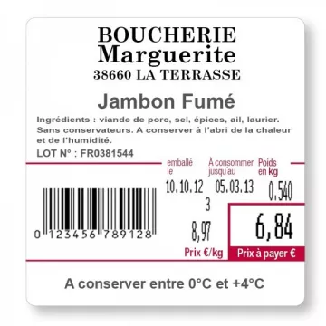 ROUGE - Etiquettes adhésives 58x60x40mm - Pré-imprimées en couleur | Balances pro